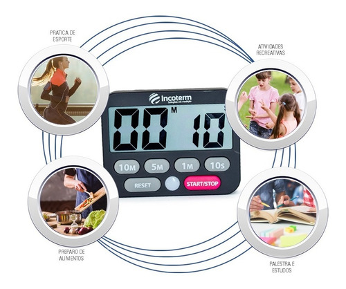 Timer Cronometro Digital E Alarme Visual E Sonoro Incoterm