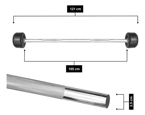 Barra Recta Con Peso Integrado 60 Lbs, Gym Tayga Color Negro