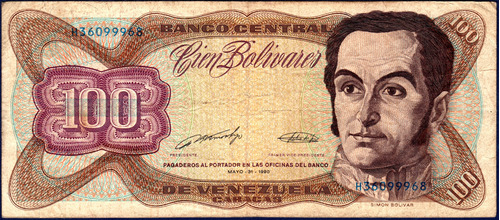 Billete De 100 Bolívares H8 Mayo 31 1990 Simón Bolívar