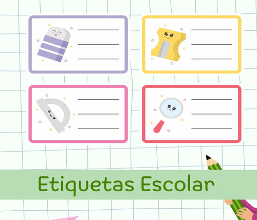 Kit 32 Etiqueta Escolar Fofa Livro Apostila Caderno Infantil