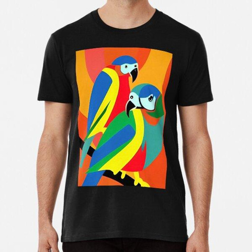 Remera Colorful Parrots Red Background Algodon Premium