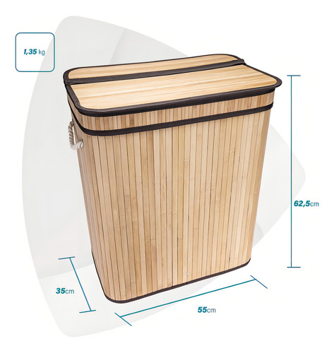 Cesta de ropa Artiko Pratic+ de bambú para armario con tapa, 105 l, color natural, liso
