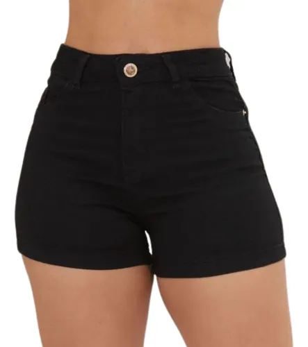 Short jeans preto cintura alta store mercado livre