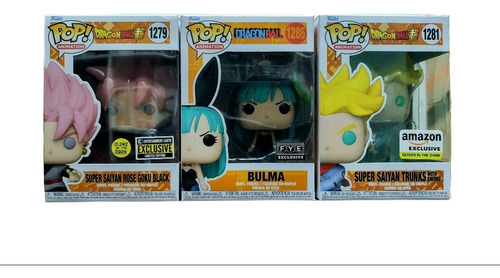 Pack Funko Pop Bulma, Goku Black Y Trunks Exclusivos