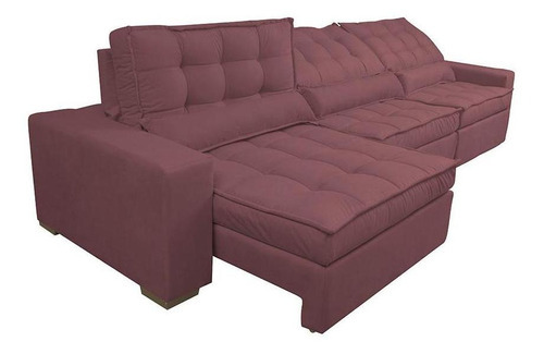 Sofá Retrátil e Reclinável 4,12m com Molas Ensacadas Cama Inbox Gold Tecido Suede Velusoft Vinho