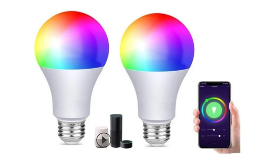 2 Lámparas Led Wifi 9w Cambia Colores Alexa Google Home