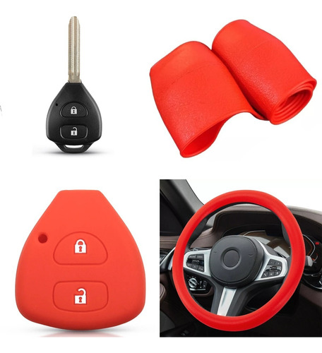 Cubre Volante + Funda Llave Silicona - Hilux Sw4 - Rojo