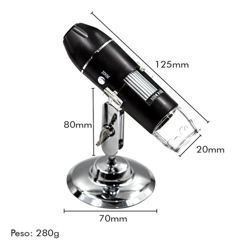 Microscópio Zoom 1600x Cam 2.0 Mp Profissional Digital Usb Cor Preto