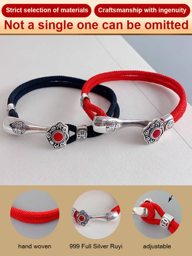 Conjunto De Pulseras Vintage Hechas A Mano Con Cuerda Roja P