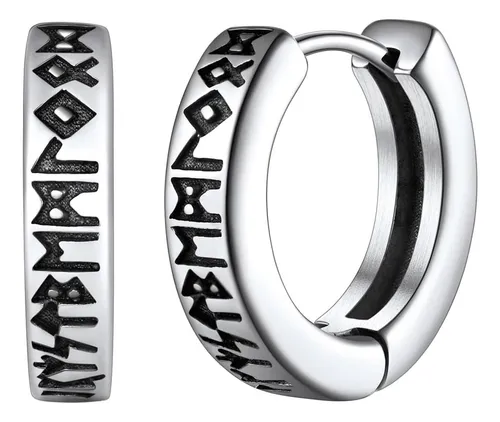 Pendientes Huggie De Runa Vikinga En Acero Inoxidable