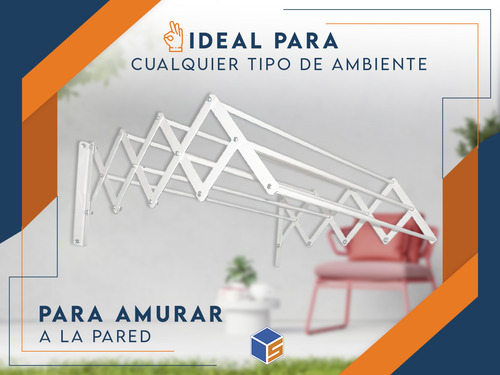Imagen 6 de 11 de Tender Ropa Extensible Pared Plegable 80cm 10 Varillas