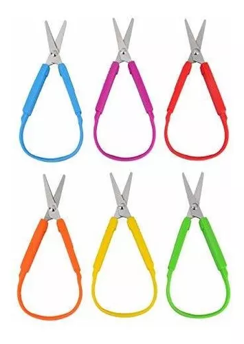 Special Supplies Mini Loop Scissors for Children and Teens and 5.5 Inches  (6-Pack) Colorful Looped, Adaptive Design, Right and Lefty Support, Small