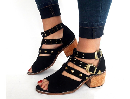 Sam123 Sandalias Taco Cuero Talles Grandes 054 Negra