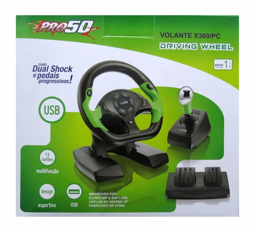 Volante Gamer Para Xbox 360 E Pc Usb Pro50 Com Pedais Câmbio