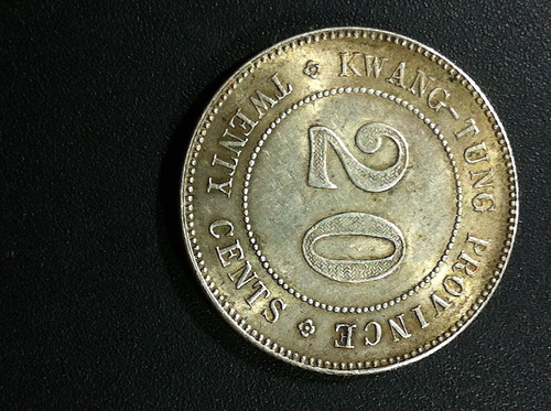 Moneda China 20¢ Kwang-tung 1918 Plata Auténtica Ex.f