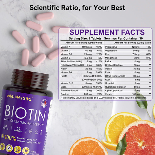 Internutrita Biotina 5000mcg Con Colágeno Y Queratina
