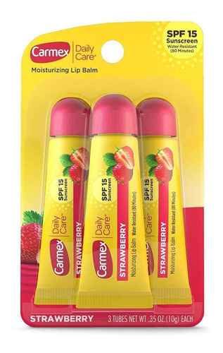 Carmex Lip Balm Bisnaga Morango Protetor Labial Kit Com 3