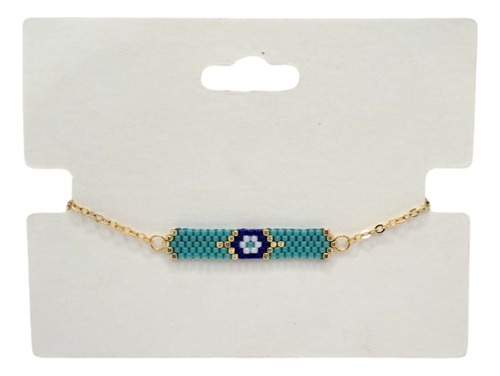 Pulsera Dorada Chaquira Ojo Turco Turquesa