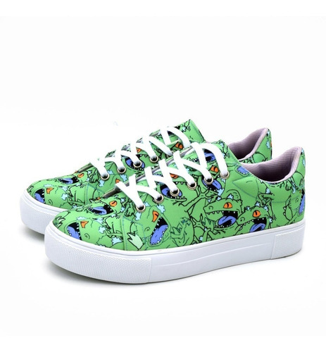 Tenis Verde Reptar Dinosaurio Caricatura Agujeta