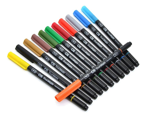 Picel Brush Pen 12 Cores Duas Pontas Aquarelável Cis Pen