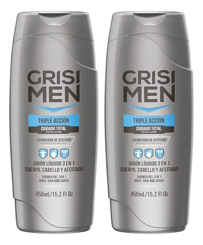 2 Jabon Liquido Grisi Men Triple Acción Cuidado Total 450ml