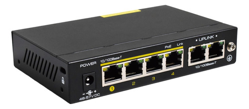 Switch 4 Bocas Poe 10/100 Cctv Cygnus S1004-60-s2 2 Uplink