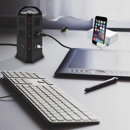 Regleta Multicontactos Hub De Alimentacion Con Usb De Torre