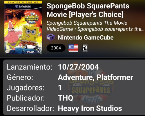 Spongebob Squerepants The Movie - Thq - Gamecube (Usado)
