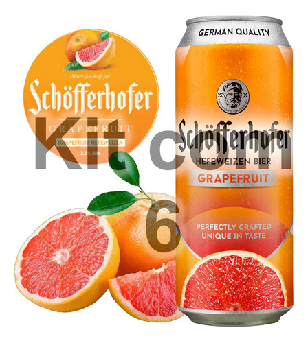 6 Cerveja Alemã Schfferhofer Grapefruit - Lata 500ml 2.5%