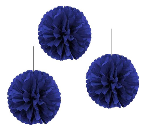 Pompom Papel Seda Decoracion X 3 Unidades 40 Cm Azul