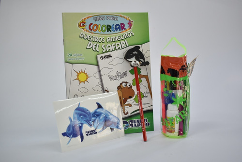 Libro P/pintar- Tubo Escolar- Lapiz- Calco Delfines M Marino