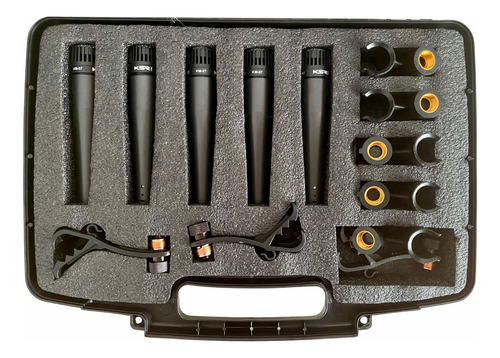 Kit De Microfone Para Bateria Percussão 5 Km57 Ksr Pro Km5 Cor Preto