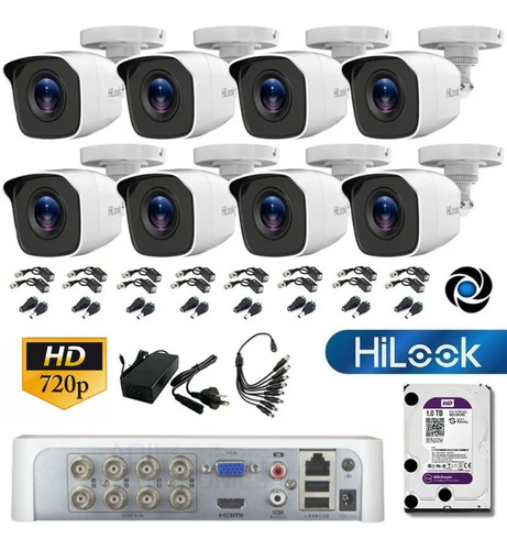Imagen 1 de 8 de Kit Seguridad Hikvision Dvr 8ch + 8 Camara Hd + Disco +balun