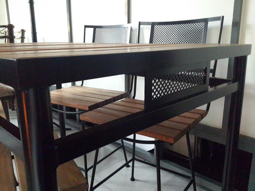 Mesa Y 4 Sillas De Hierro Y Madera Retro Campo Quincho Epoxi