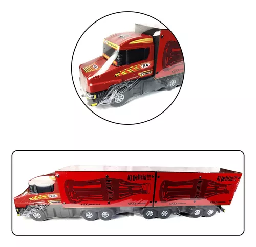 Carreta Bitrem Scania Bau Madeira Brinquedo 7eixo Cocacola