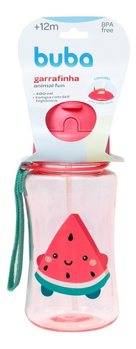 Garrafinha Infantil Água Suco Canudo Retrátil Em Silicone Cor Pink - Melância