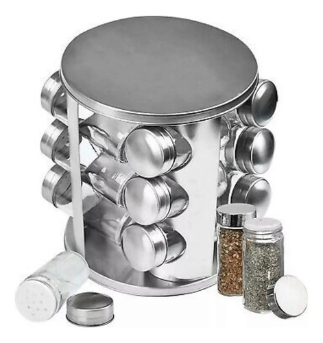 Porta Temperos Giratório 12 Potes Vidro Inox Cozinha 360°