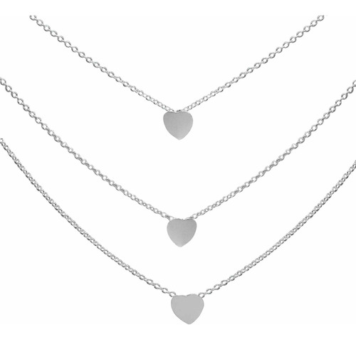 Collar De Plata 925 Triple Cadena Con Corazones