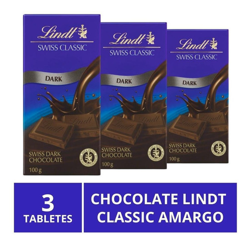 Chocolate Lindt Classic, Amargo, 3 Barras De 100g