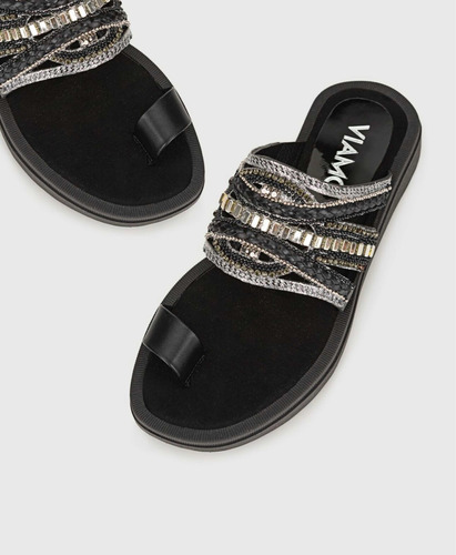 Sandalias Kalu Pu Liso Piedras Dama Mujer Viamo