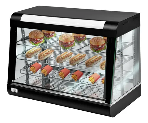 Vitrina Exhibidora Caliente 90 Cm Sobre Mostrador Acero Inoxidable Vidrio Templado 1800w Con Vapor Luz Led Puertas Deslizantes Temperatura Ajustables 100°c Para Pan Pizza Empanadas Snacks Negocio