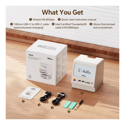 Wokyis M5 Retro Dock Station Para Mac Mini M4 Pro, Caja Ssd