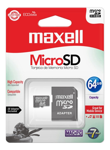 Micro Sdhc Maxell 64gb Clase 10 Adaptador / Superstore