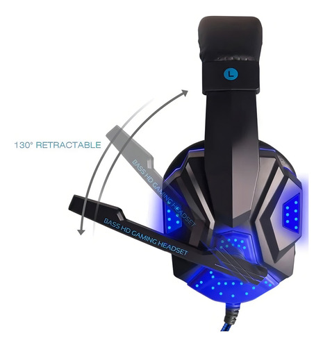 Fone De Ouvido Over-ear Gamer Knup Kp-397 Preto E Azul Com L Preto/azul