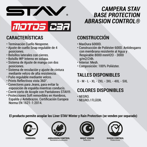 Imagen 5 de 5 de Campera Moto Stav Base Protection Abrassion Control Motoscba