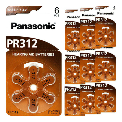 60 Pilhas Baterias 312 Auditiva Panasonic - 10 Cartelas