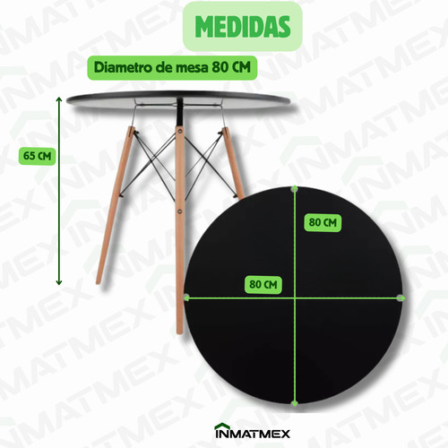 Mesa Moderna Redonda 80cm Para Hogar Y Jardín Eames