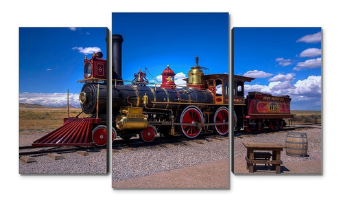 Cuadro Decorativo Moderno Tren Locomotora Jd-0762 G Tríptico 100x60 Cm Sin Marco