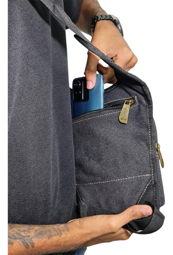 Bag De Perna Em Lona Tiracolo Pochete Multiuso Resistente Cor Preto Desenho Do Tecido Lisa