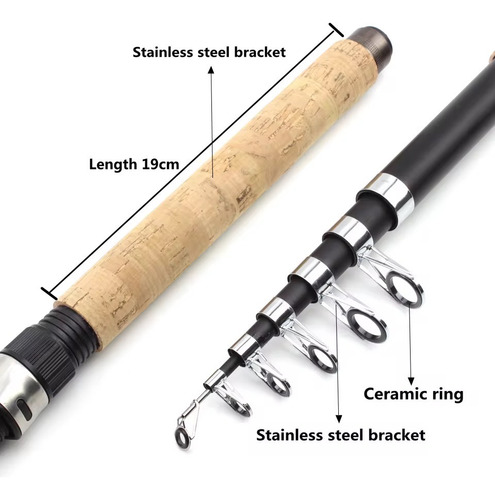 Caña Telescopica 3.6m Mango Corcho Pesca Pejerrey Mar Negro